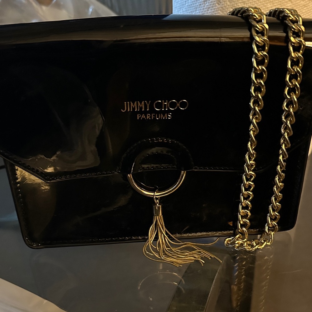 Jimmy Choo Black Clutch with Gold Chain Accent